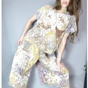 Vintage 90s Matching Set Psychedelic Abstract Print Boxy Top Culottes Two Piece